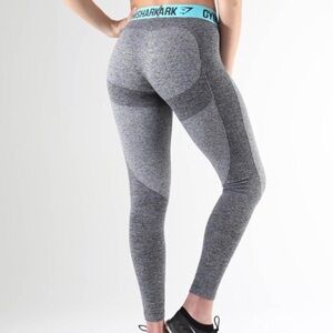 Gymshark Heathered Gray Leggings with Blue Waistband
